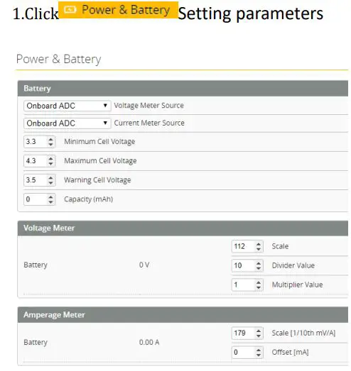 HGLRC Zeus F722 Mini Flight Control User Manual - Voltage and current parameters setting