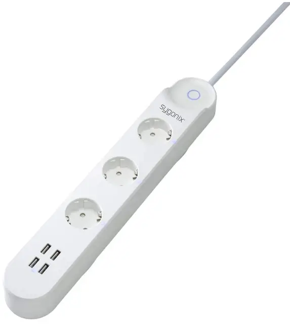 sygonix 2226163 SY PS 400 Smart Wi Fi Socket Strip with 4 USB Charging Ports