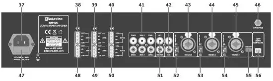 adastra Rackmount 6-Zone Mixer-Amplifier - Rear panel