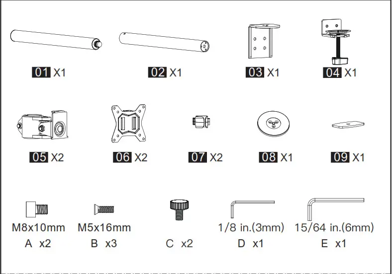 HUANUO Monitor Table Stand Supplied Parts and