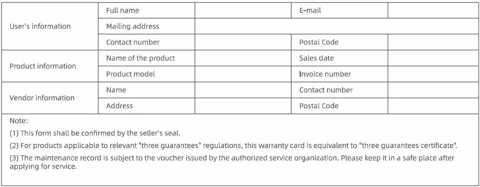NAVEE S65 Electric Scooter User Manual - Warranty card