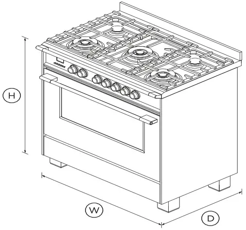 FISHER PAYKEL OR90SCG4B1 Freestanding Range Cooker - DIMENSIONS