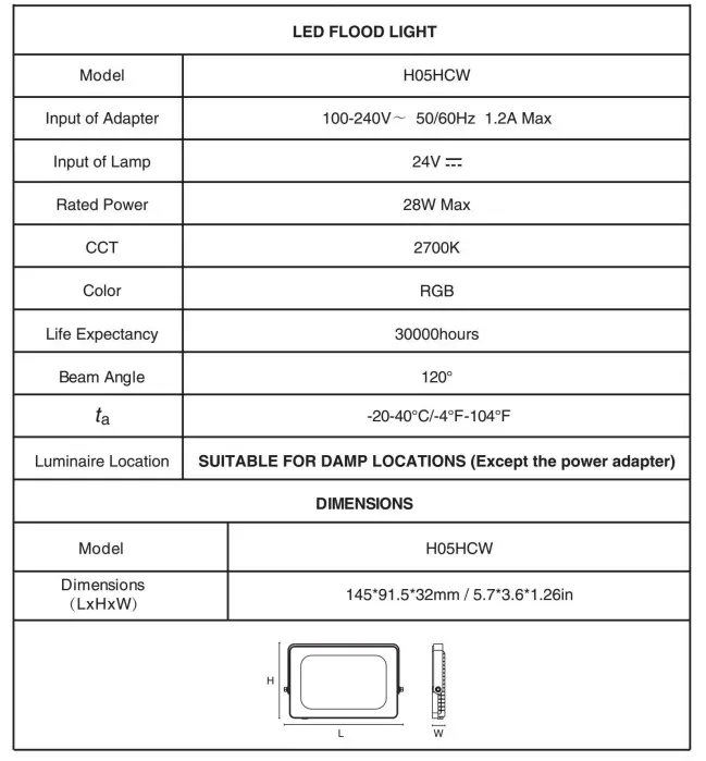 ONFORU H05HCW LED Flood Light fig 2