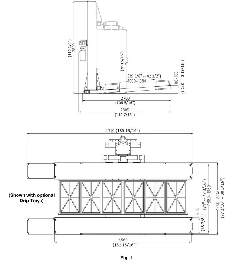 Single Post Storage Lift SP-6K-SS - DIMENSIONS