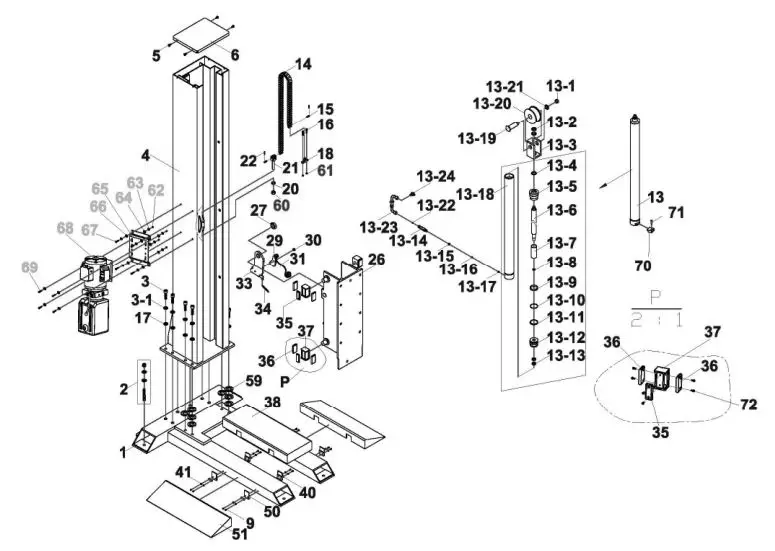 Single Post Storage Lift SP-6K-SS - Exploded View (A)