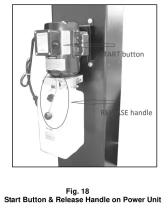 Single Post Storage Lift SP-6K-SS - Start Button & Release Handle on Power Unit