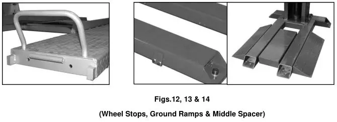 Single Post Storage Lift SP-6K-SS - Wheel Stops, Ground Ramps & Middle Spacer