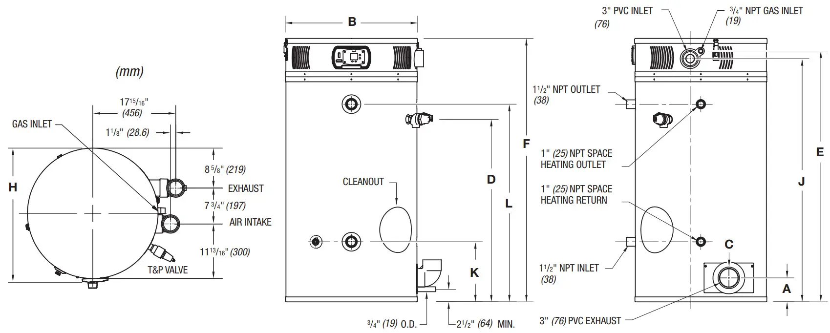 BRADFORD WHITE EF 60T 199E 3N Commercial eF Series Ultra High Efficiency Gas Water - fig2