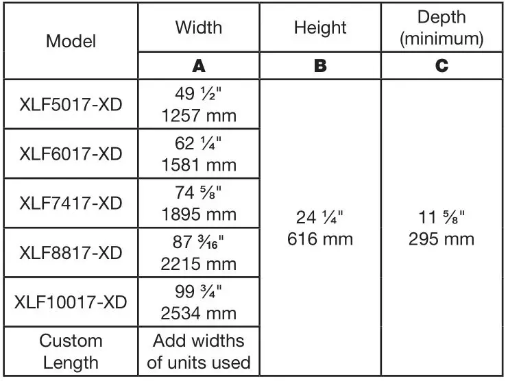 Dimplex XLF5017-XD Built-in Electric Fireplace - Framing Dimensions