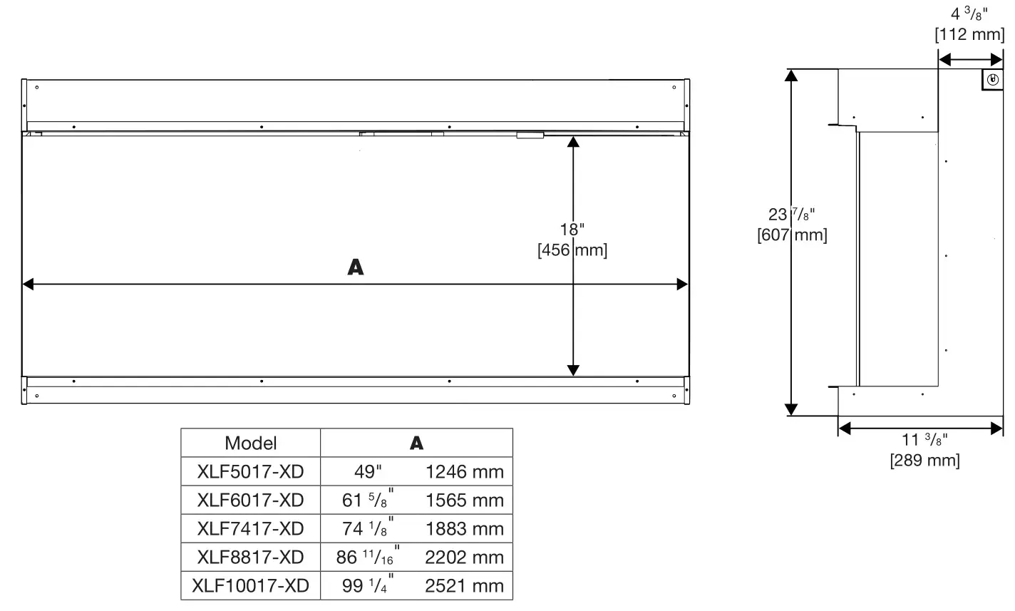 Dimplex XLF5017-XD Built-in Electric Fireplace - Product Dimensions