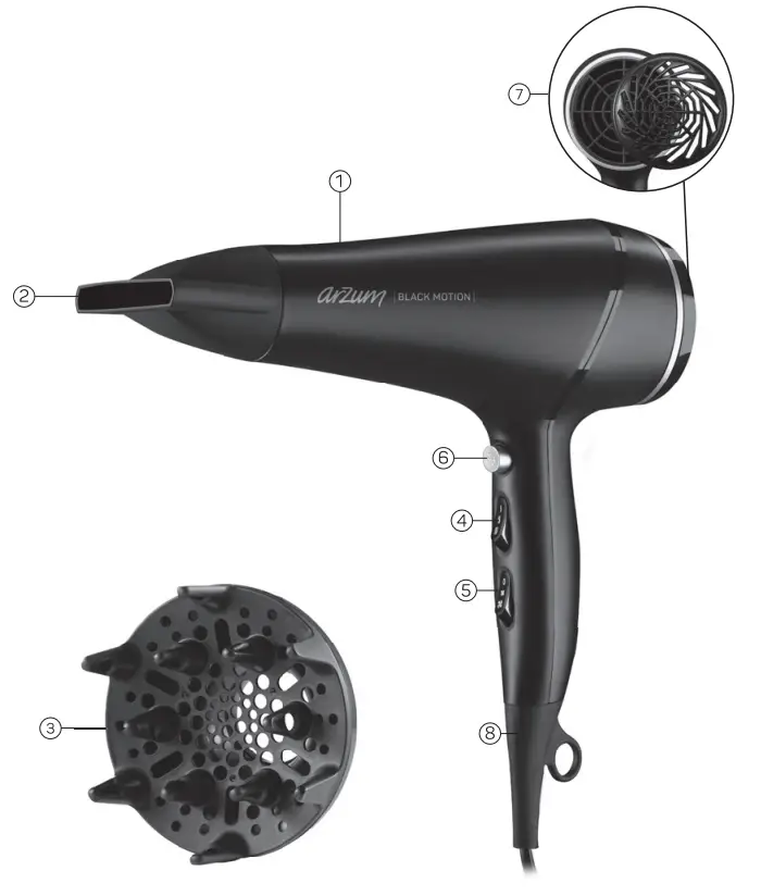 arzum AR 5099 Black Motion Hair Dryer - fig