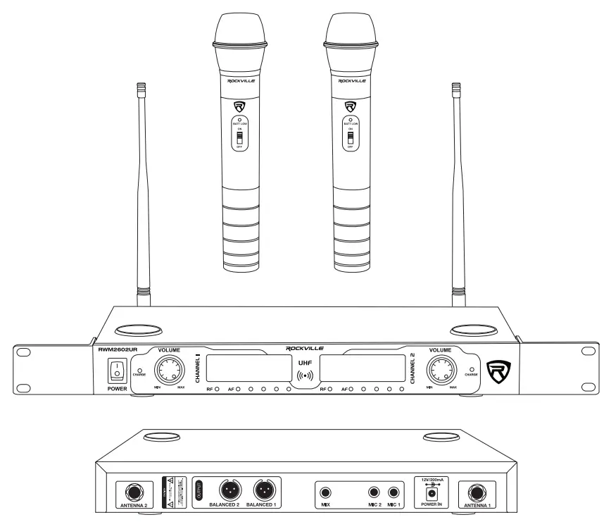 ROCKVILLE RWM2602UR High Performance Hand Held Wireless Dual Microphone System