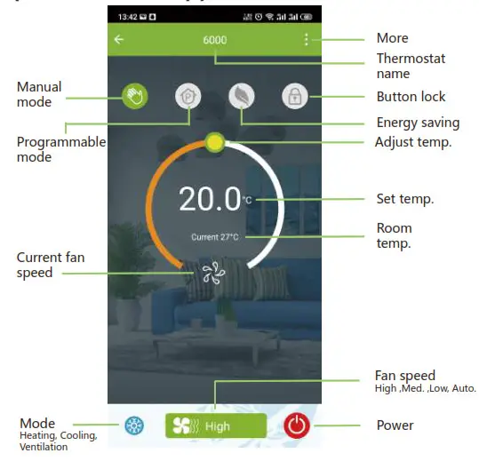 beca BAC-3000 Series WiFi Thermostat - APP operation interface description