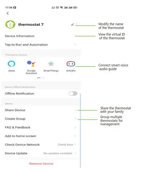beca BAC-3000 Series WiFi Thermostat - More settings