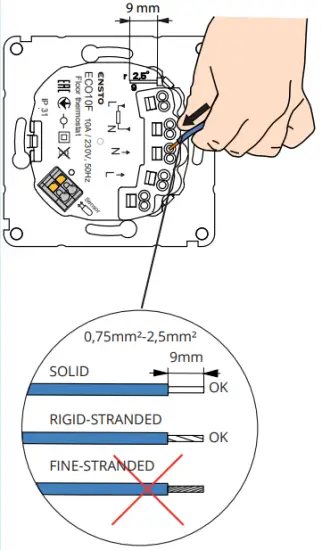 Connection of wires to the thermostat