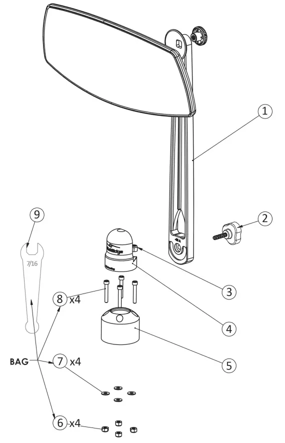 PTM Edge UCX 17 Pro Pontoon Mirror Universal Mount - parts