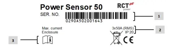 RCT power Power Sensor 50 100 - Name plate