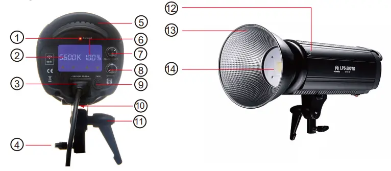 Linkstar LES 2000TD Bi Color LED Lamp Dimmable Lighting - Panel Diagram
