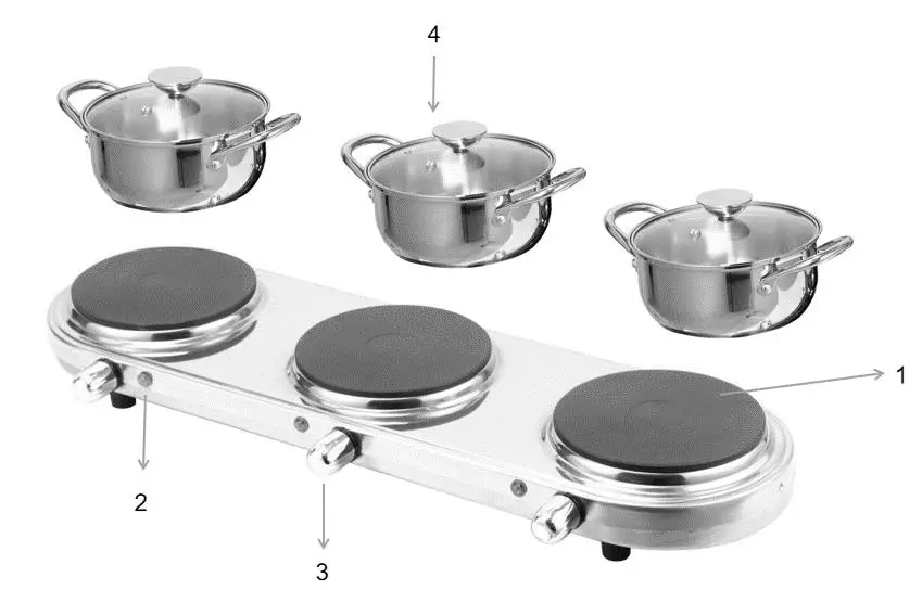 KALORIK EKP 47828 Triple Burner Buffet Server Set - PARTS DESCRIPTION