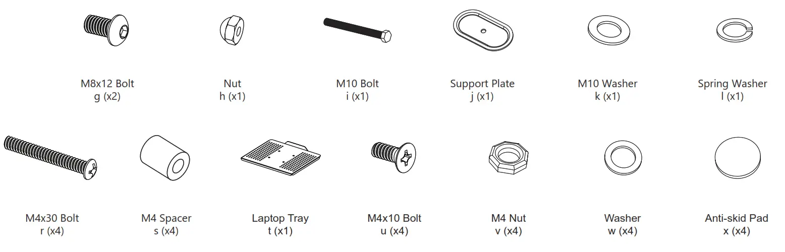 WALI Laptop Tray Desk Mount - Supplied Parts List 2
