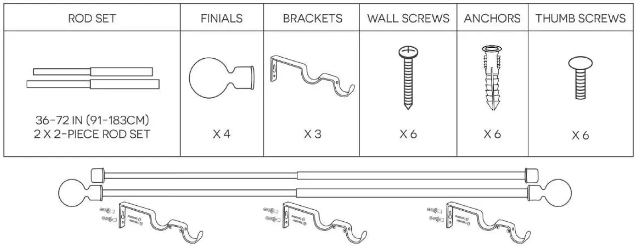 Napoleon 36-72 INCHES DOUBLE CURTAIN ROD 1