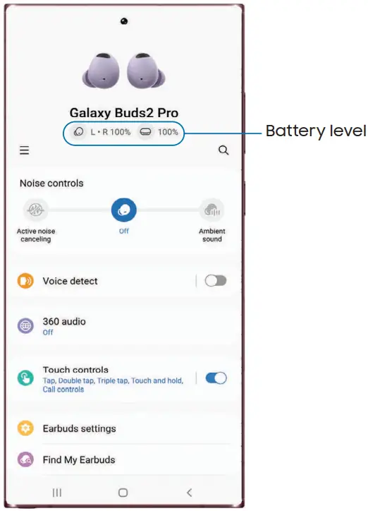 SAMSUNG Galaxy Buds2 Pro True Wireless Bluetooth Earbuds - Battery level