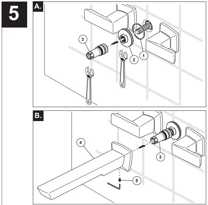 BRIZO T704 Two Handle Wall Mounted Tub Filler Instruction Manual - SPOUT FLANGE AND SPOUT INSTALLATION