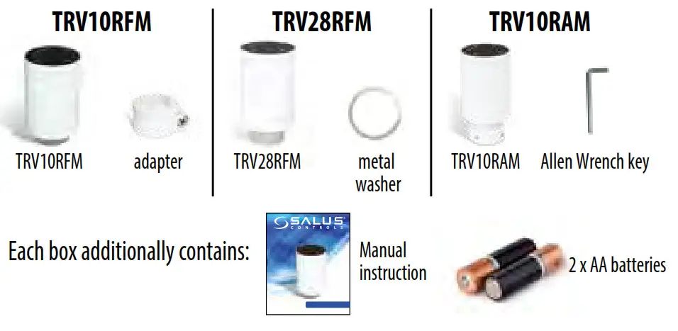 SALUS TRV10RFM Wireless Thermostatic TRV- Box Content