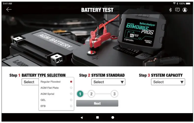 TOPDON BTMOBILE PROS Battery Tester User Manual - Battery Test