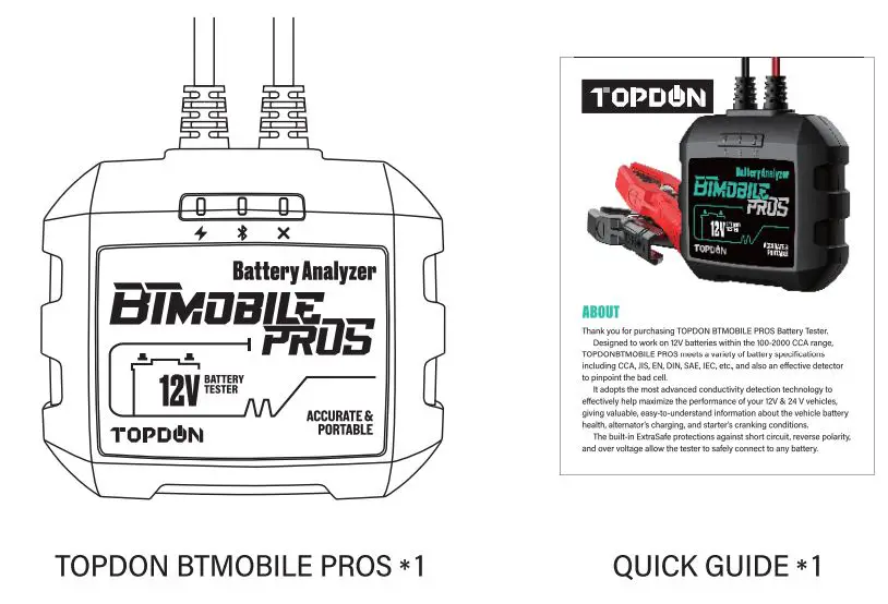 TOPDON BTMOBILE PROS Battery Tester User Manual - Package List