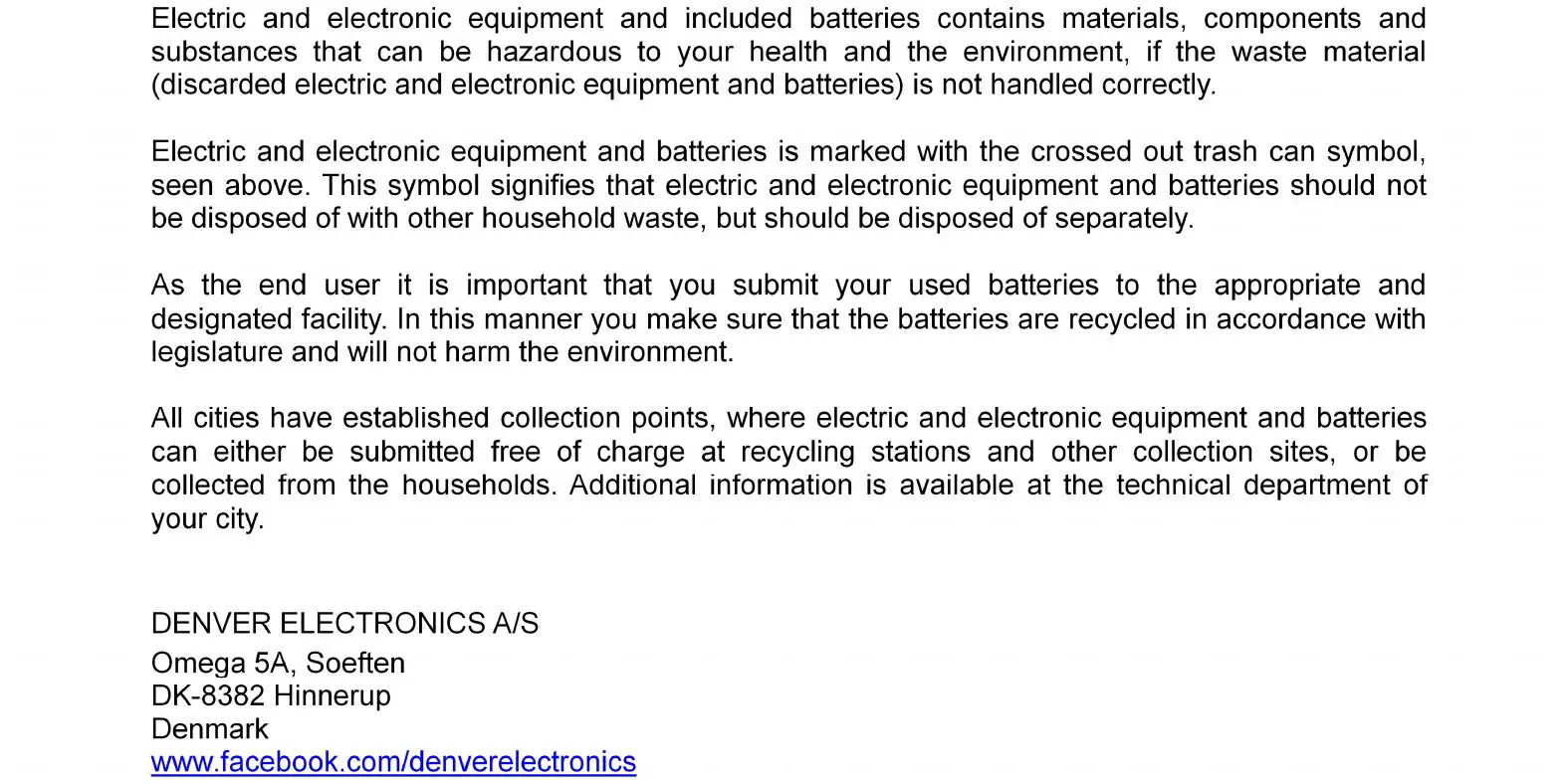 Denver HBO-6620 Hoverboard - CE, Disposed text
