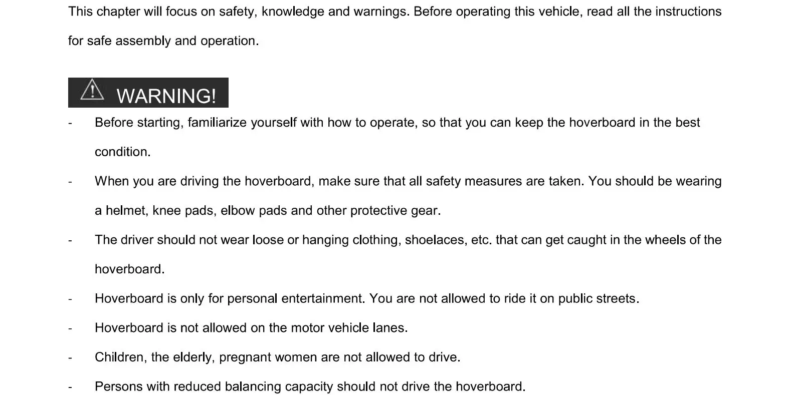 Denver HBO-6620 Hoverboard - Chapter 5 Safe Driving