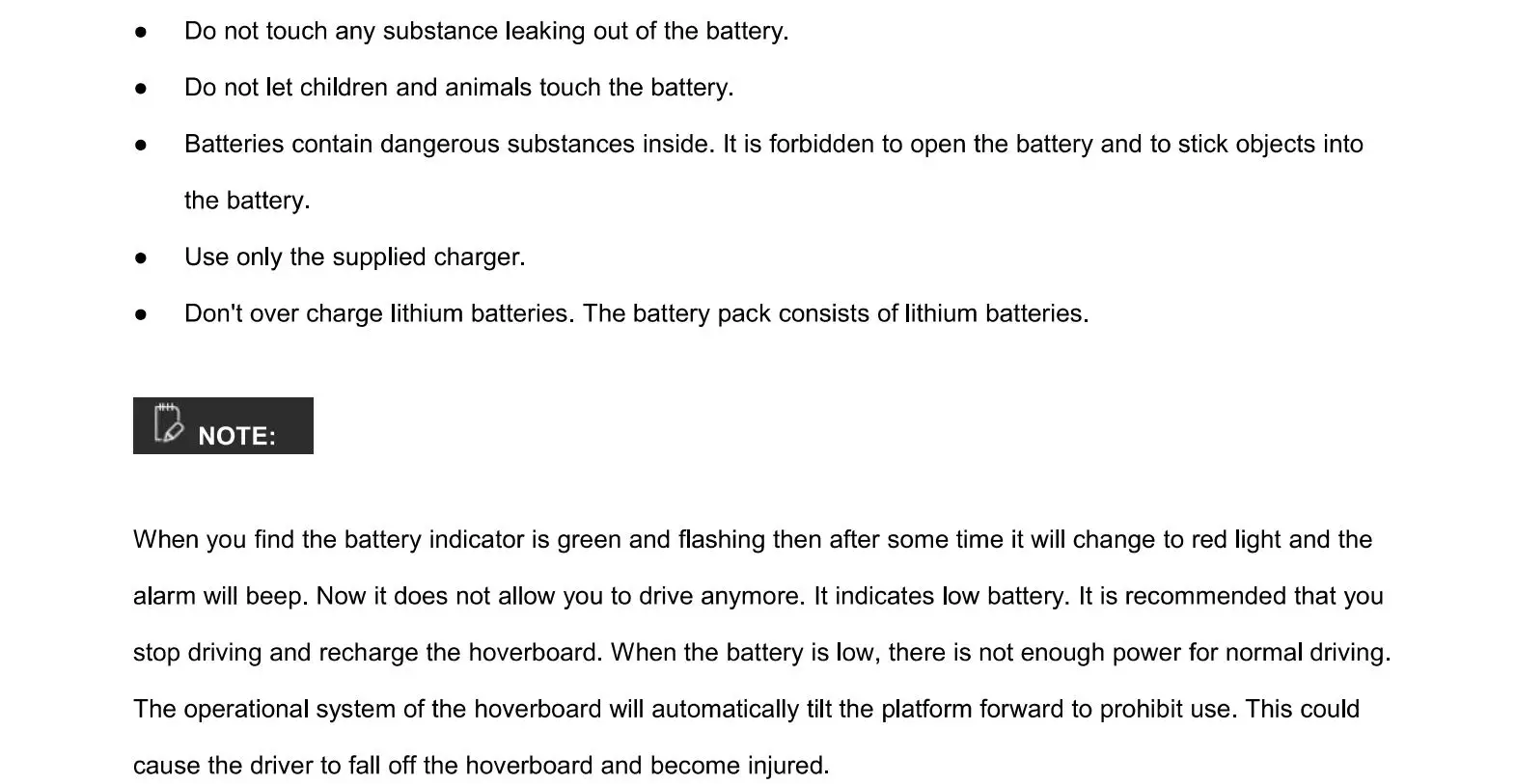 Denver HBO-6620 Hoverboard - low Battery