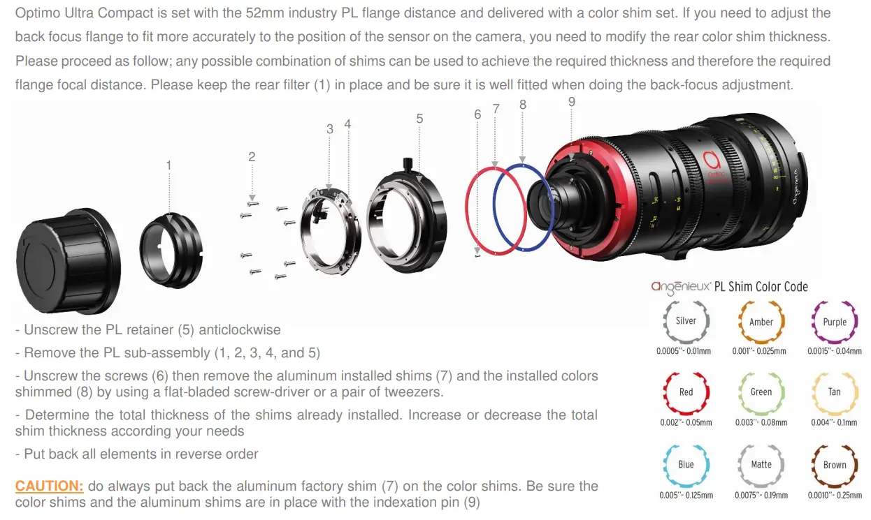 angenieux 37-102FF Optimo Ultra Compact 37-102mm Zoom Lens User Manual - ADJUSTING THE BACK-FOCUS