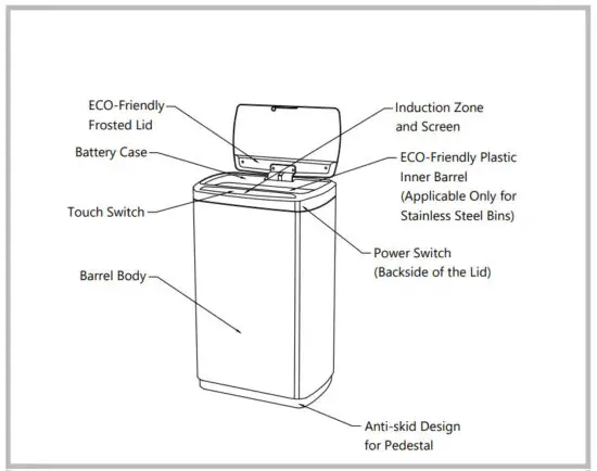 Kraus KTCS 10 Automatic Sensor Trash Can - Parts List