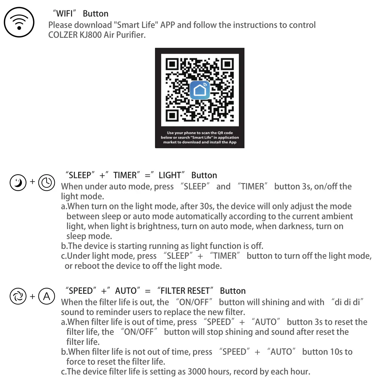 Colzer KJ800 Air Purifier - Operating Instructions 3