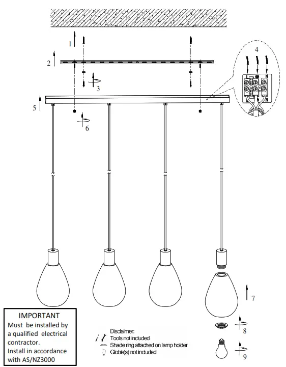 Telbix TRESOR PE4 BKOM 4 Light Island Pendant Light