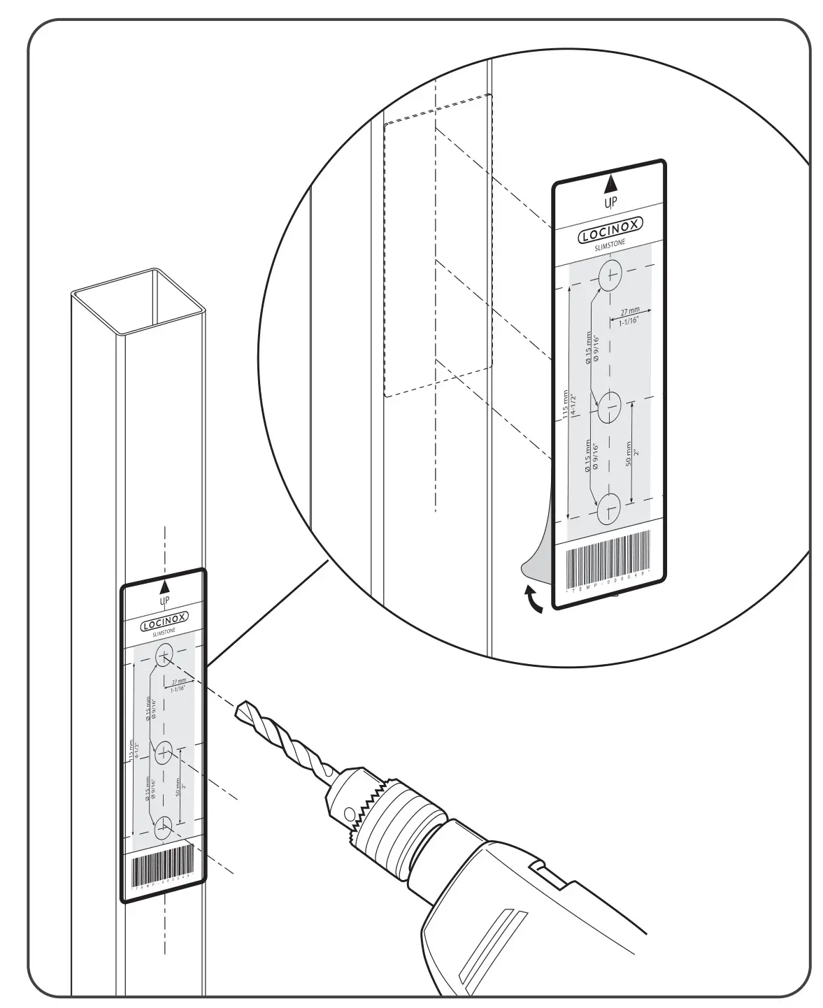 LOCINOX SlimStone-2 keypad - Stick the template and drill into the wall or post
