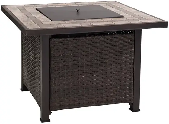 SUNJOY GROUP A208020000 38 Inch Outdoor Patio Brown Square All-Weather Wicker Ceramic Tile Top Fire Pit Table