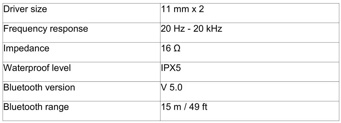 Soundcore A3908H21 Life Note 3 Wireless Earphones - Specifications 2