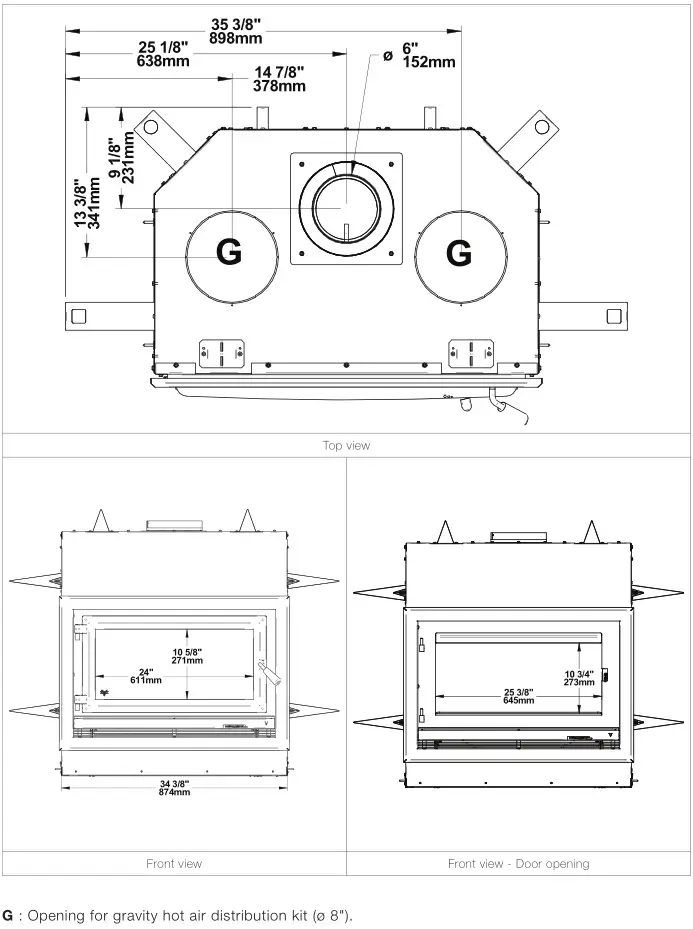Ventis HE275CF Wood Fireplace VB00017 - Dimensions 1