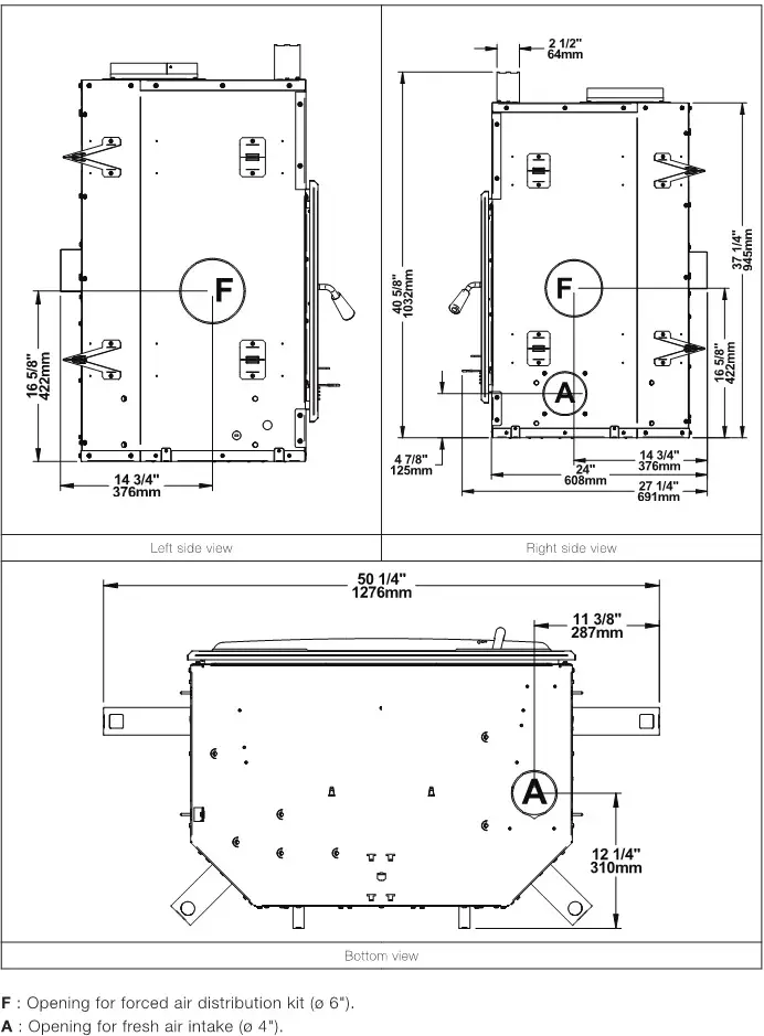 Ventis HE275CF Wood Fireplace VB00017 - Dimensions 2