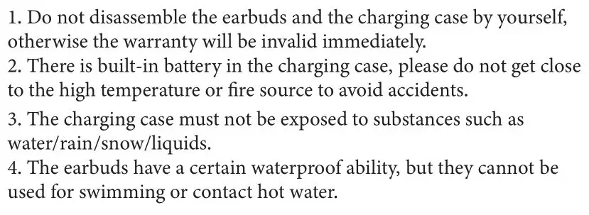 Delinuo Wireless Earbuds TWS-T9 - Precautions