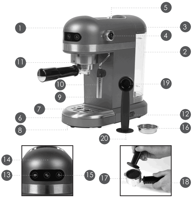 SALTER EK5240 Spirista Coffee Machine - Description of Parts