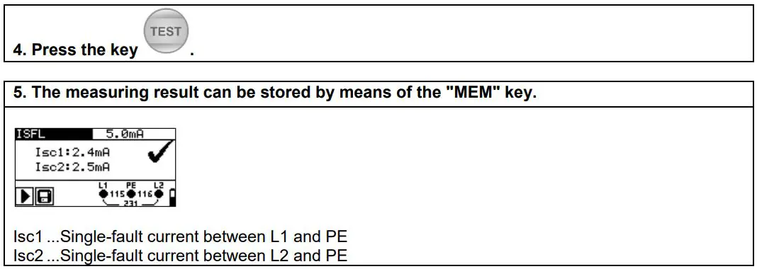 BENNING IT 130 TRUE RMS Installation Tester User Guide - First fault current
