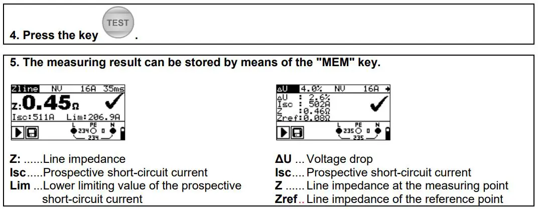 BENNING IT 130 TRUE RMS Installation Tester User Guide - Line impedance