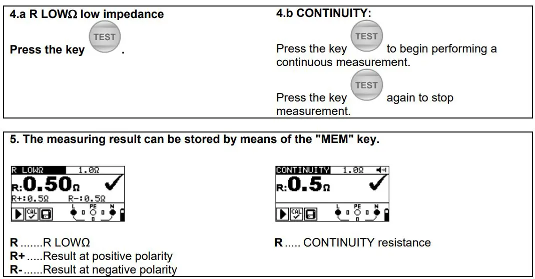 BENNING IT 130 TRUE RMS Installation Tester User Guide - Low-impedance resistance