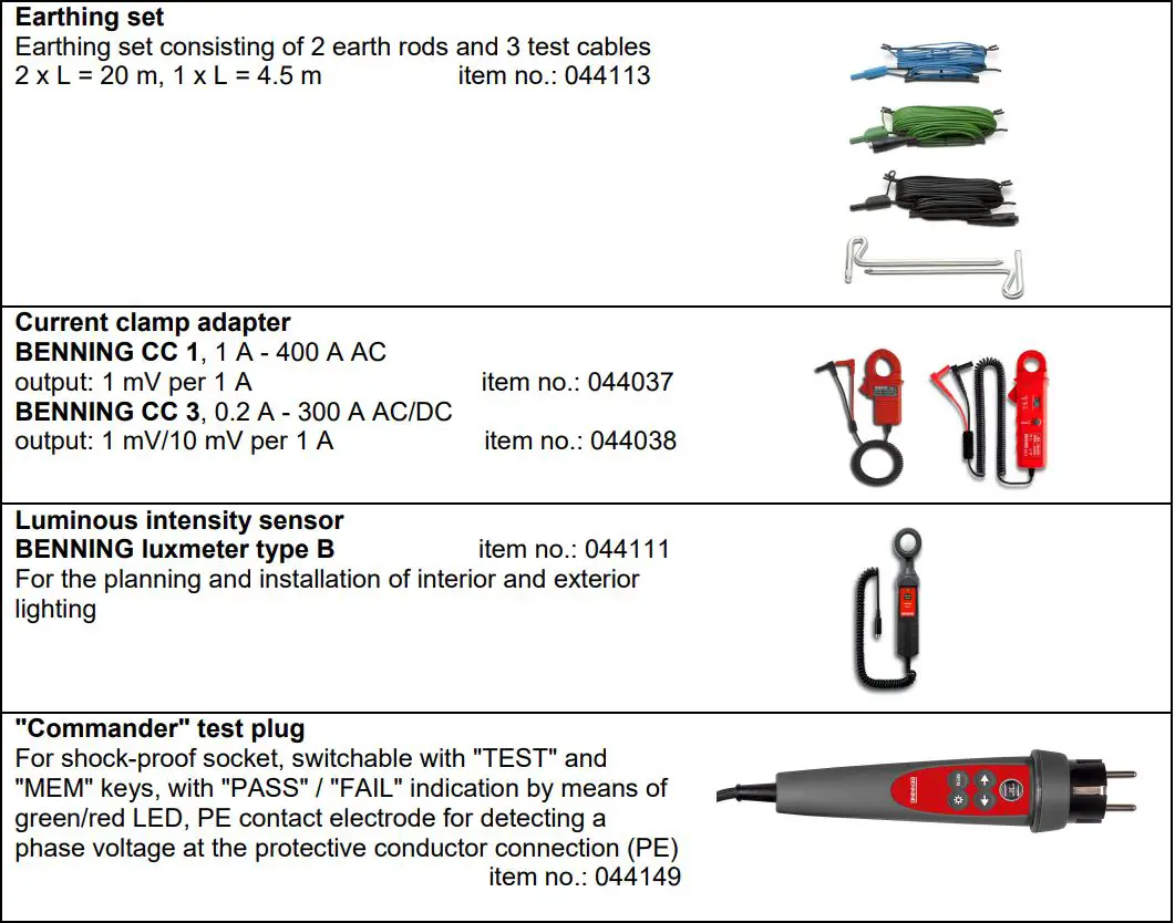 BENNING IT 130 TRUE RMS Installation Tester User Guide - Optional accessories