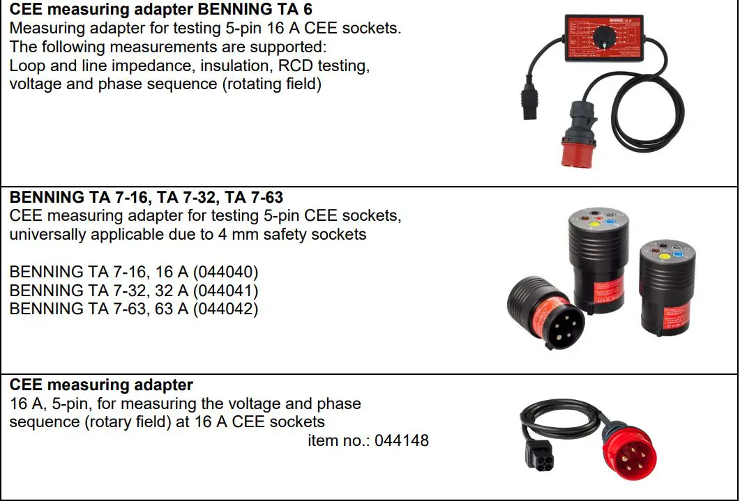 BENNING IT 130 TRUE RMS Installation Tester User Guide - Optional accessories