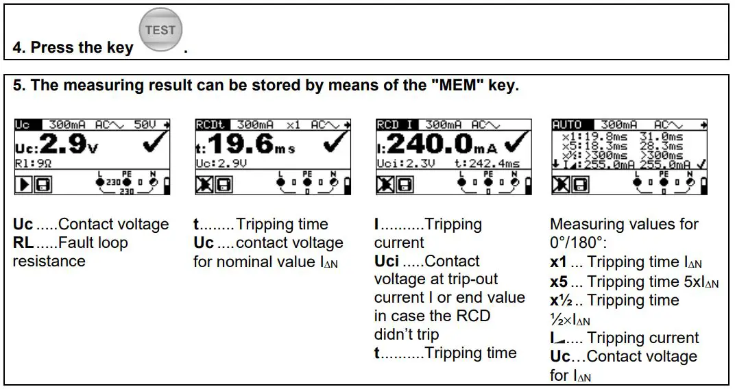 BENNING IT 130 TRUE RMS Installation Tester User Guide - Residual current operated device